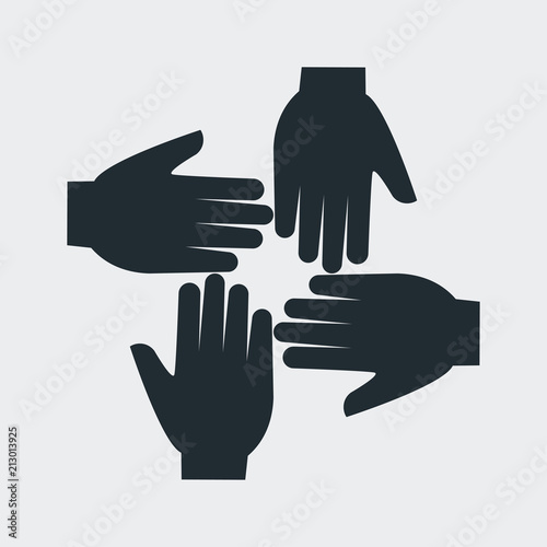 Icono plano cuatro manos en fondo gris