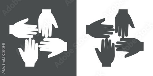Icono plano cuatro manos en gris y blanco