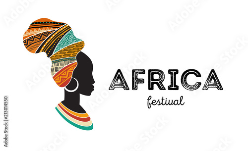 African woman silhouette with an African map as a head wrap. Concept design and illustration photo