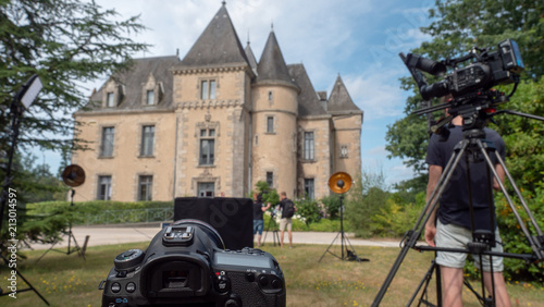 cameras at outdoor talk show set