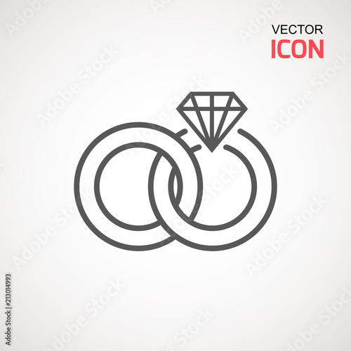 Wedding rings icon on white background. Vector diamond Ring - wedding or engagement illustration, symbol