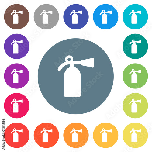 Fire extinguisher flat white icons on round color backgrounds