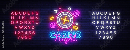 Casino Night Neon Logo Vector. Casino neon sign, design template, modern trend design, casino neon signboard, night bright advertising, light banner, light art. Vector. Editing text neon sign
