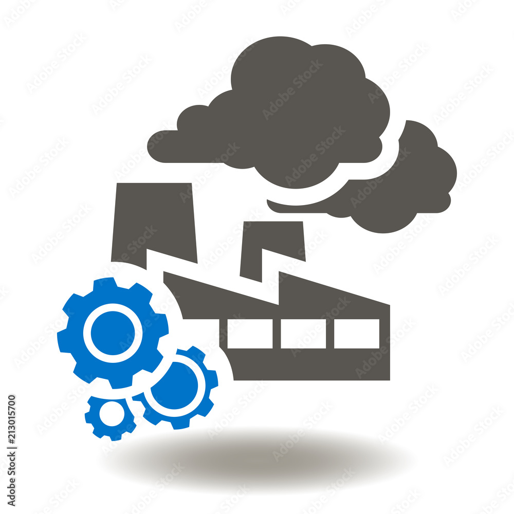 Industry plant with cogwheel icon vector. Industrial production building illustration. Manufacture process logo. Industry plant with cogwheel icon vector. Industrial production building illustration. Manufacture process logo.