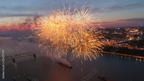 Exploding fireworks over the river