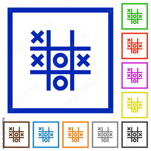 Tic tac toe game flat framed icons