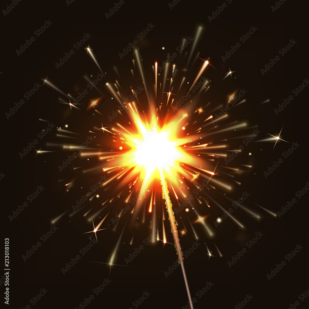 Fototapeta premium Vector illustration sparkler. New Year. Pyrotechnics. EPS 10