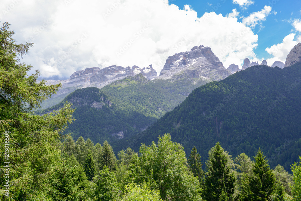 View of the Brenta group mountains on the Dolomites