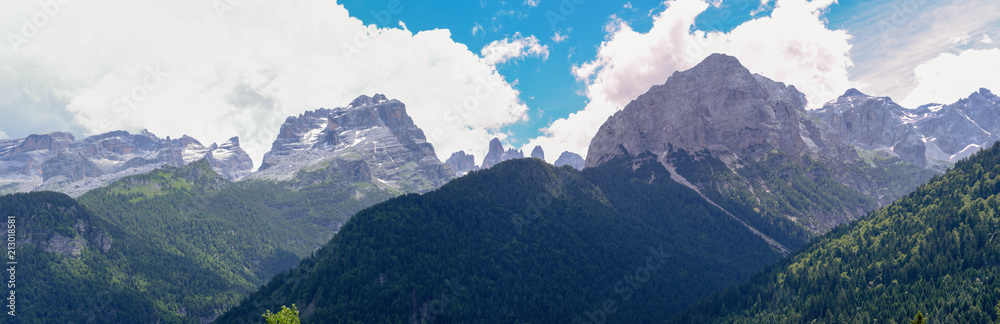 View of the Brenta group mountains on the Dolomites