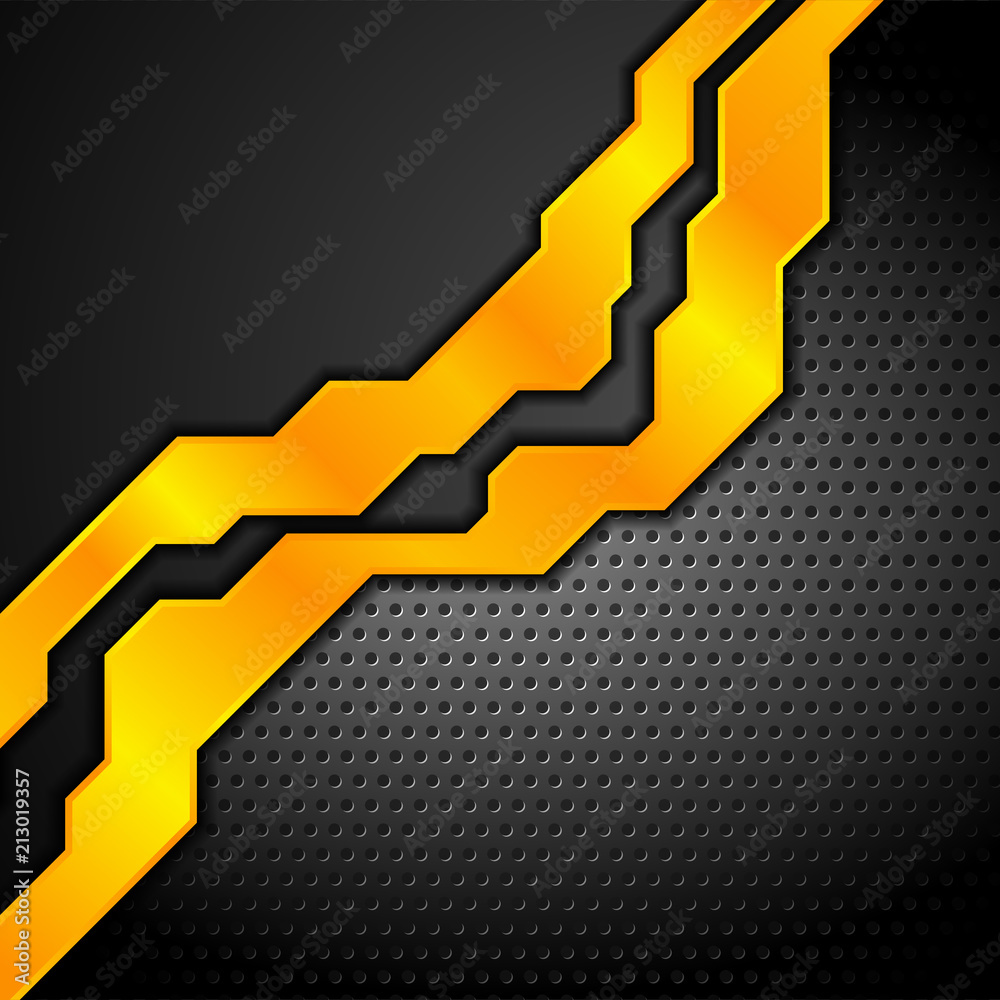 Fototapeta premium Dark metal perforated background with orange stripes