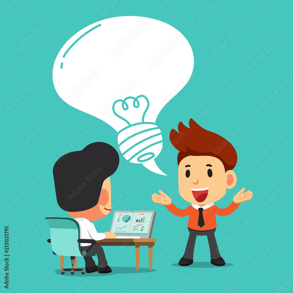 Vector cartoon business men at work with idea bubble Vector cartoon business men at work with idea bubble