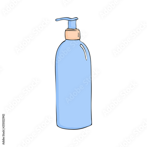 bottle with dispenser. cosmetic icon. Trendy cartoon style. Hygiene and health care illustration. beauty object soap, lotion or cream