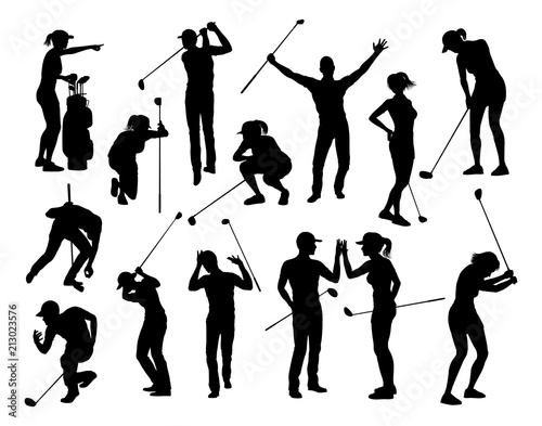 Golfer Golf Sports People Silhouette Set
