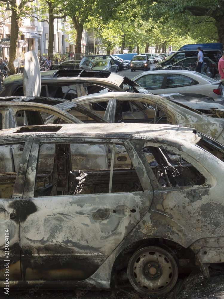 Completely burnt out cars
