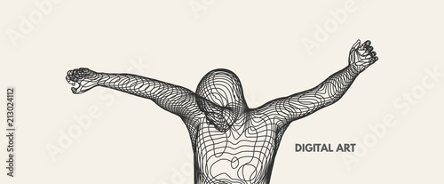 3d model of man. Vector illustration. Wire connection to virtual reality.
