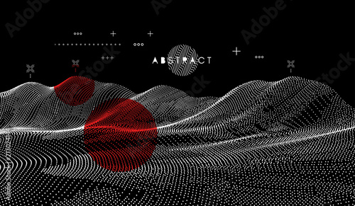 Landscape Background. Terrain. Cyberspace Grid. 3D Technology Vector Illustration.