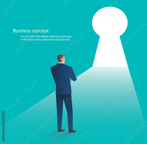 businessman standing in front of key hole door , business concept vector illustration photo