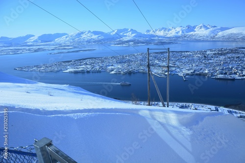Tromso city view from Fjellheisen Peak on a cold winter day