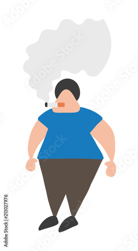 Vector cartoon man standing and smoking cigarette