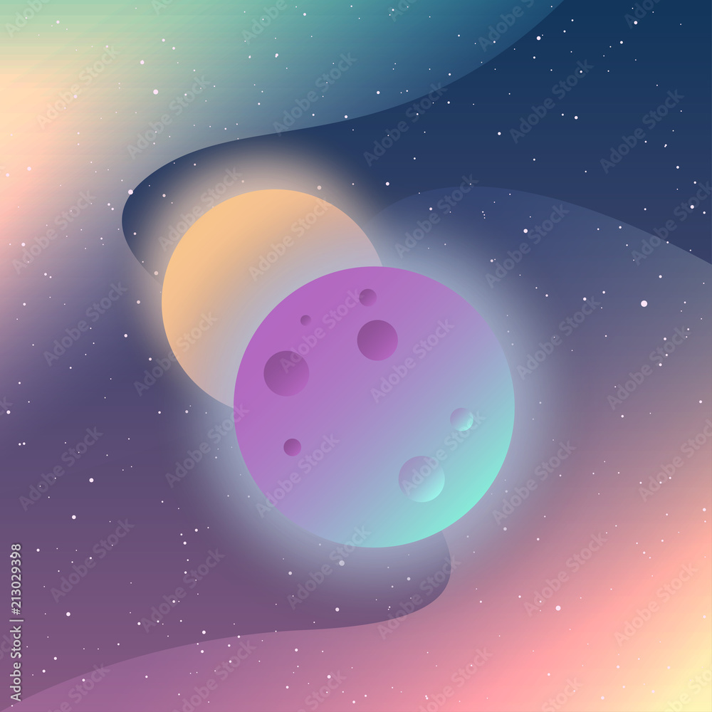 Planets in outer space. Abstract imaginary planets for design card, scientific conference invitation, school education wallpaper, t shirt, bag print, modern workshop advertising, shop sale poster etc.