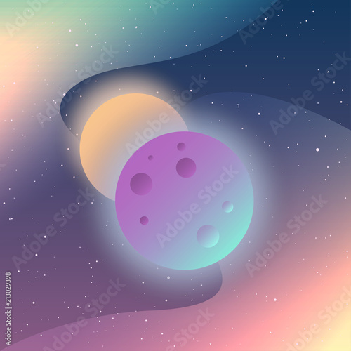 Planets in outer space. Abstract imaginary planets for design card, scientific conference invitation, school education wallpaper, t shirt, bag print, modern workshop advertising, shop sale poster etc.