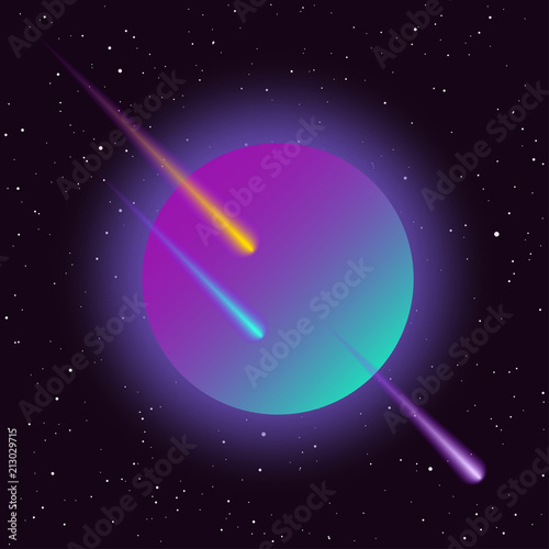 Planets in outer space. Abstract imaginary planets for design card, scientific conference invitation, school education wallpaper, t shirt, bag print, modern workshop advertising, shop sale poster etc.