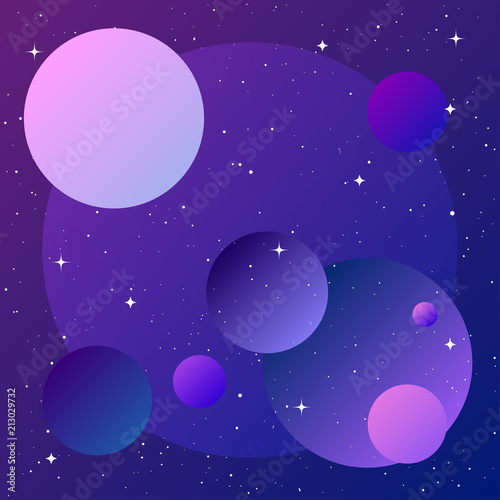 Planets in outer space. Abstract imaginary planets for design card, scientific conference invitation, school education wallpaper, t shirt, bag print, modern workshop advertising, shop sale poster etc.