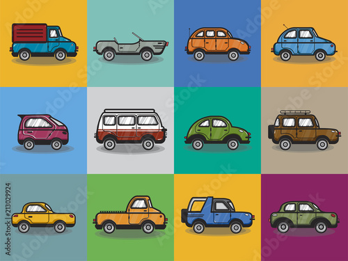 Collection of cars and trucks illustration