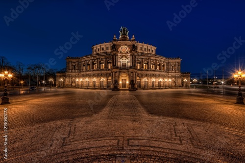 Semperoper, opera house, in the evening, Dresden, Saxony, Germany, Europe