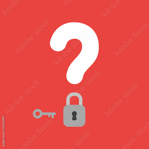 Vector icon concept of question mark with closed padlock and key on red background