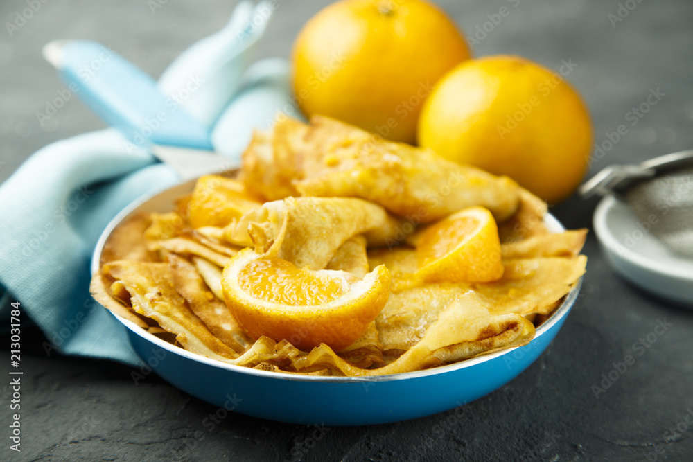 Pancakes with orange, or Crepes Suzette Pancakes with orange, or Crepes Suzette