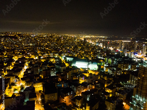 Istanbul, Turkey - February 23, 2018:Aerial Night View of Istanbul Kartal E5 (D100) Highway photo