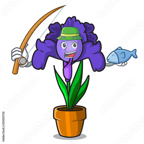 Fishing iris flower mascot cartoon