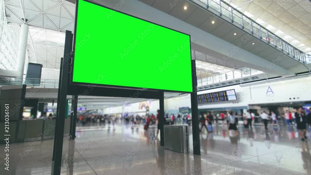 Billboard in Airport with Green Screen Billboard in Airport with Green Screen