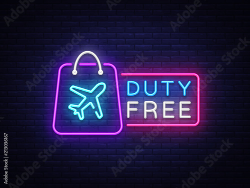 Duty Free neon sign vector. Duty Free design template neon sign, light banner, neon signboard, nightly bright advertising, light inscription. Vector illustration