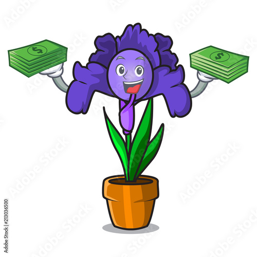 With money bag iris flower mascot cartoon photo