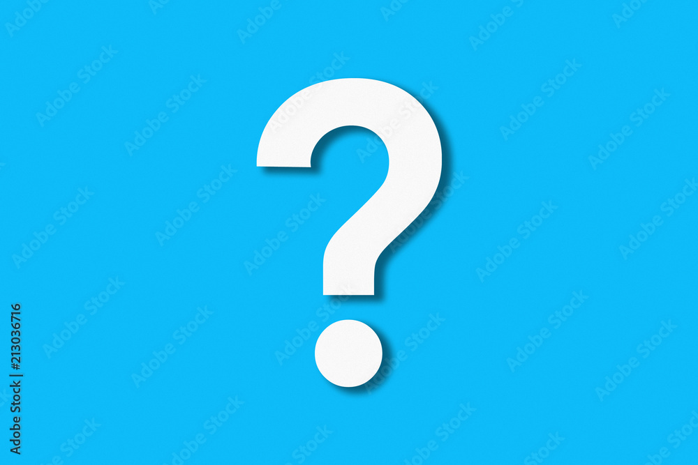 Question mark cut from white paper on a blue background. Cut. Harvesting concept design for business cards, wallpaper, background. Flat lay, top view Question mark cut from white paper on a blue background. Cut. Harvesting concept design for business cards, wallpaper, background. Flat lay, top view