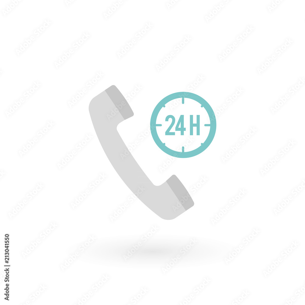 Retro telephone receiver icon isolated. Handset symbol. 24 hours sign. Vector illustration, flat design Retro telephone receiver icon isolated. Handset symbol. 24 hours sign. Vector illustration, flat design