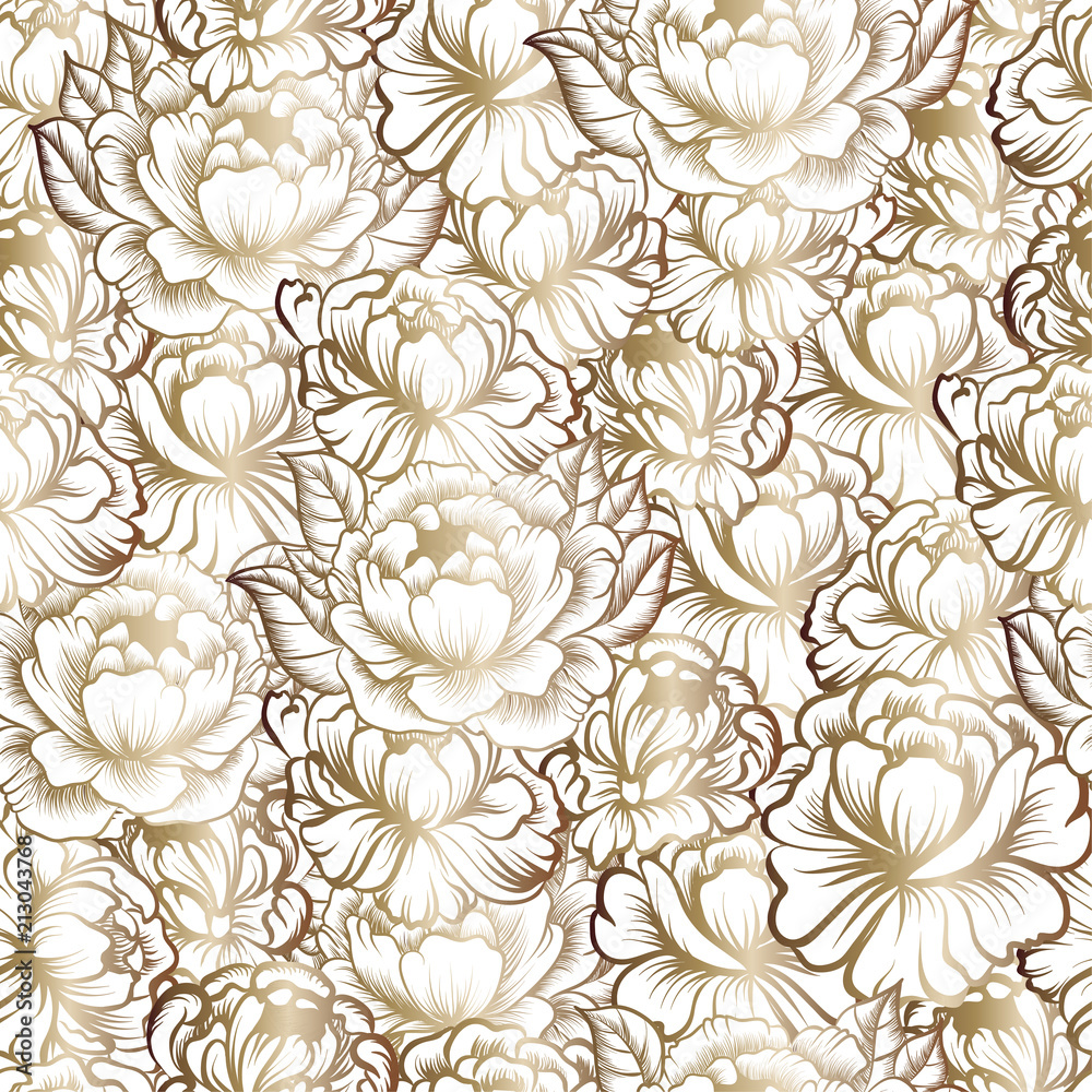 Obraz premium seamless pattern with drawings of peonies