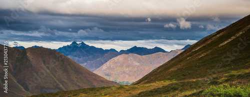 Beautiful autumn panorama of mountain landscape in Alaska