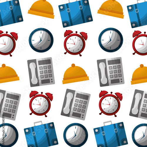 hotel telephone bell alarm clock suitcase pattern