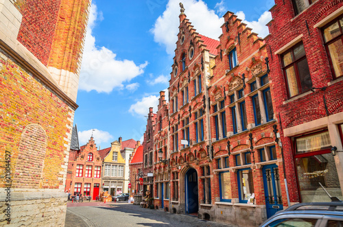 Beautiful narrow streets and traditional houses in the old town of Bruges (Brugge), Belgium