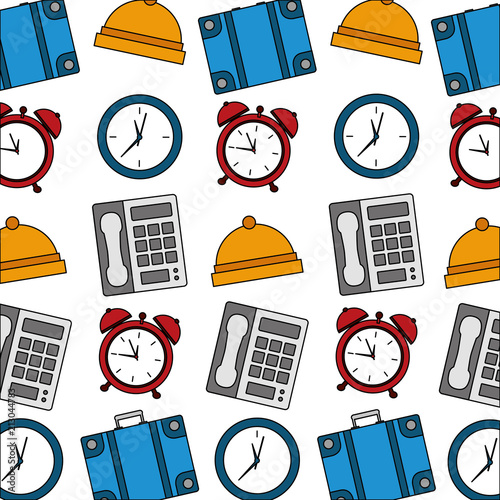 hotel telephone bell alarm clock suitcase pattern