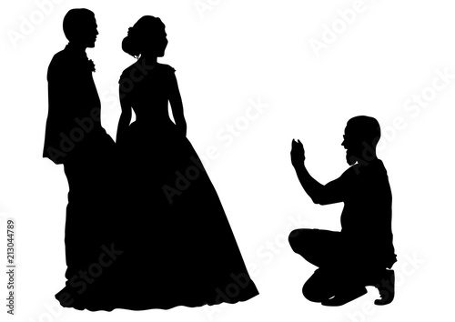 Couple at wedding and photographer on white background