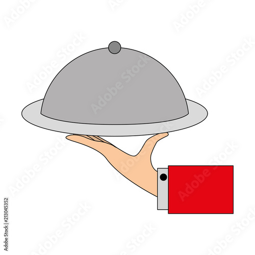 tray in hand catering service vector illustration