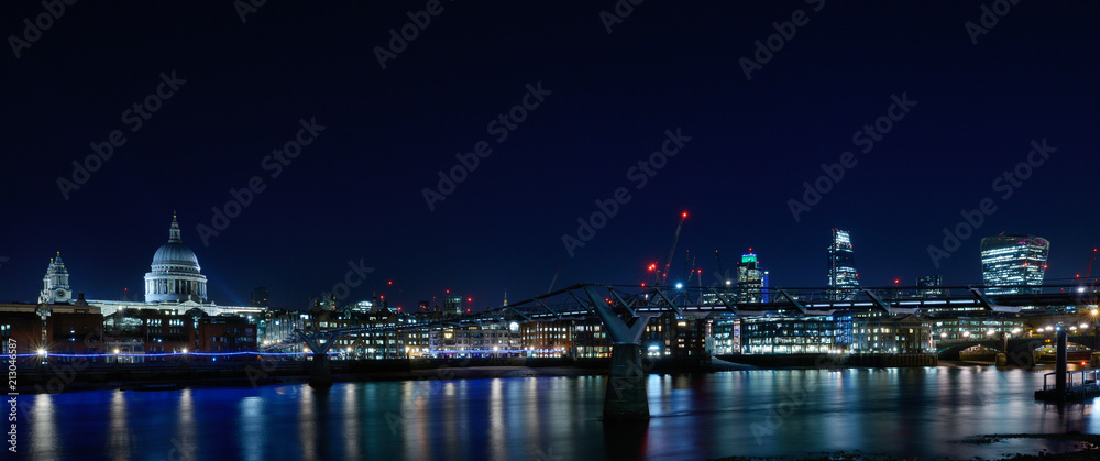 City of London at night from river Thames