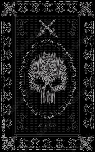 VIntage playing card with skull icon nad ornament details