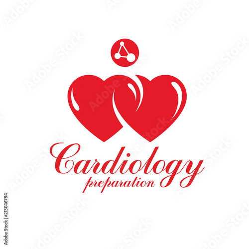 Vector heart shape logo created with wireframe connections, mesh. Scientific research and cardiology metaphor. Cardiovascular illness treatment concept for use as cardio center emblem.