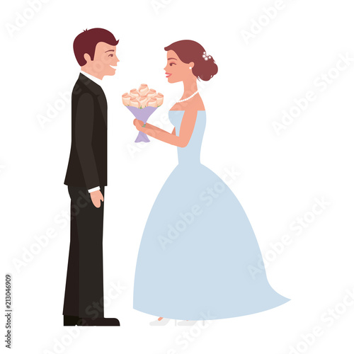 married couple with bouquet of flowers avatar character