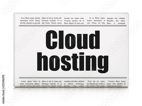 Cloud networking concept: newspaper headline Cloud Hosting on White background, 3D rendering